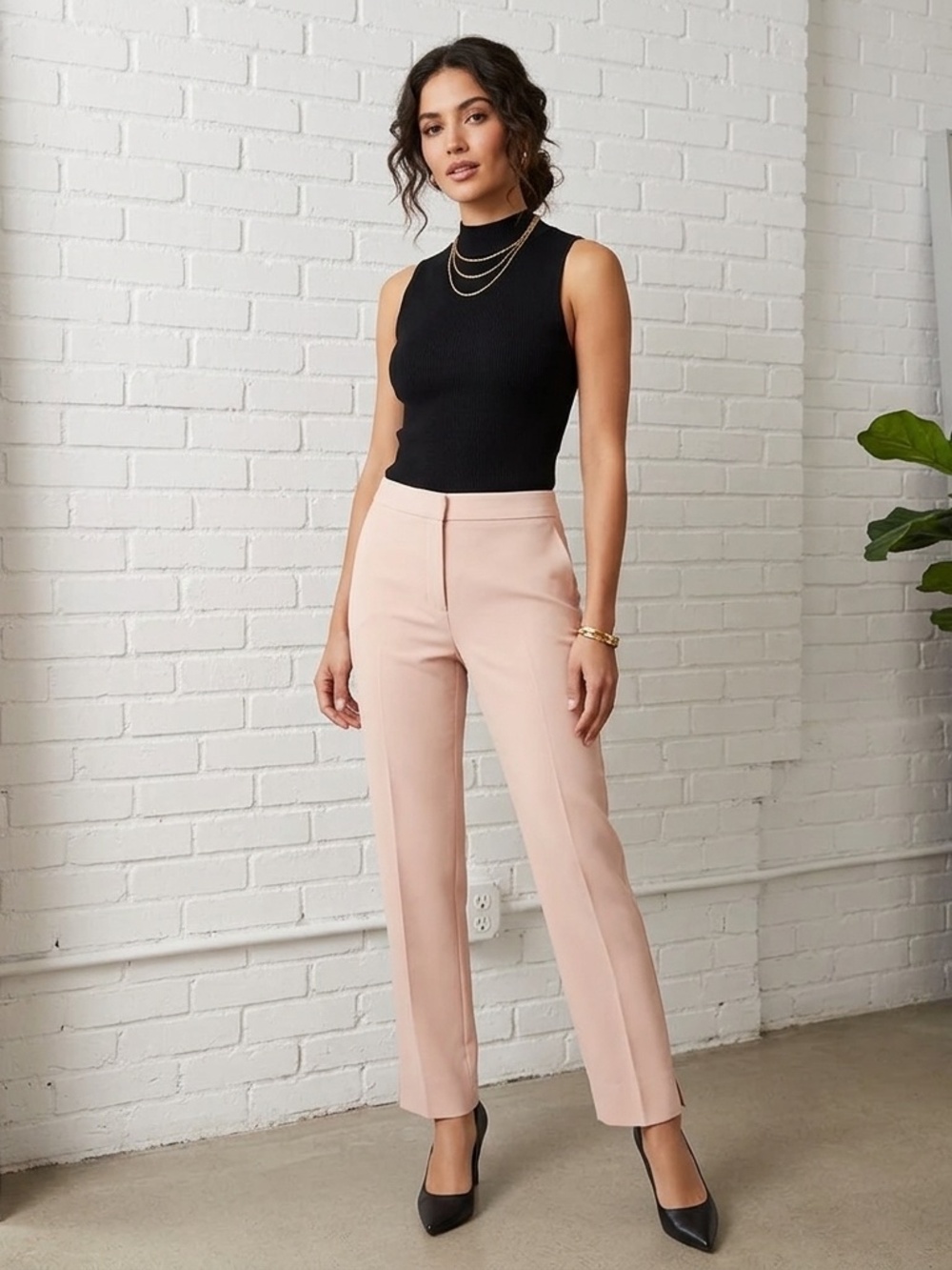 BCBG Plush Pink Career Pants Straight Leg Ankle Slit SZ 8